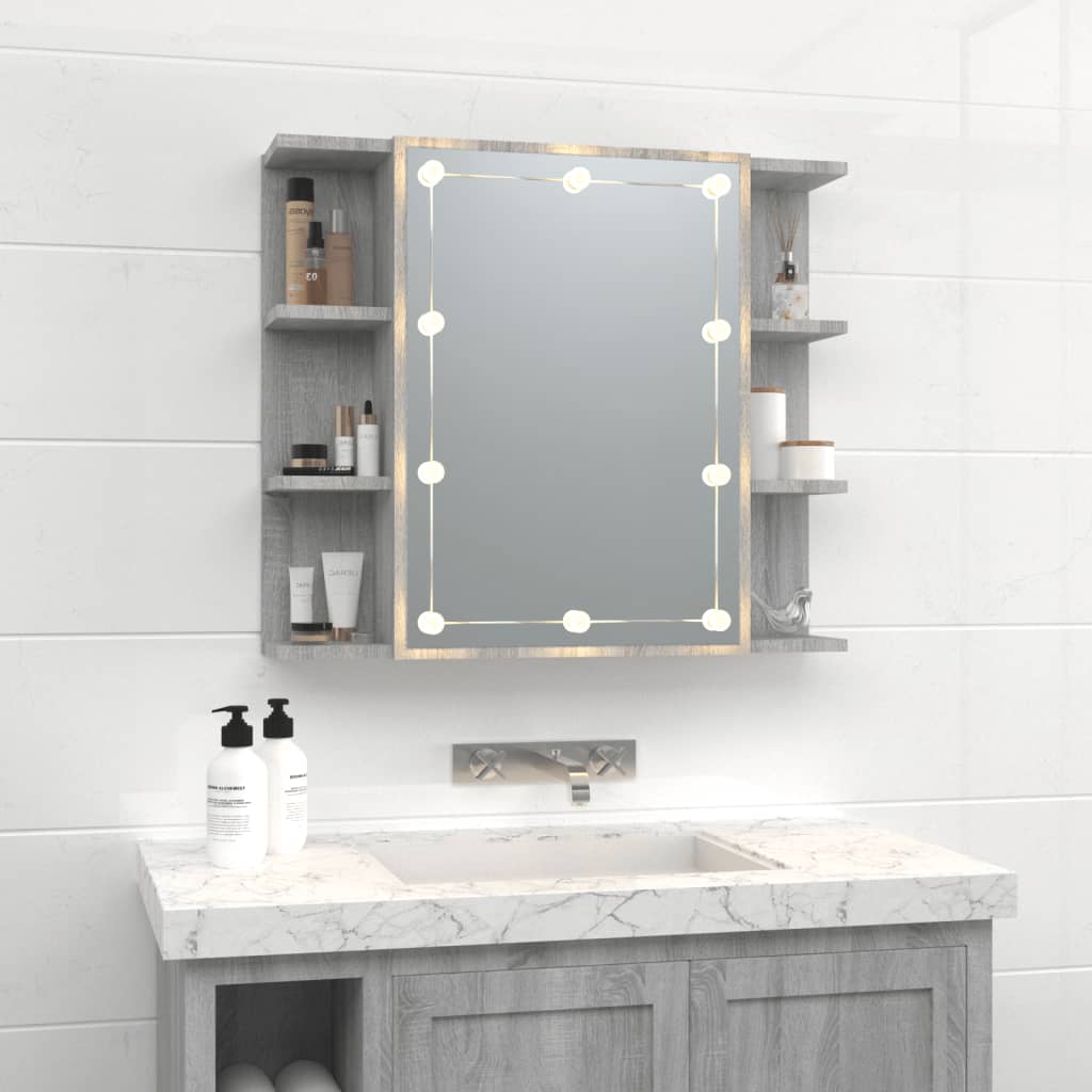 Spiegelkast met LED-verlichting 70x16,5x60 cm grijs sonoma is nu te koop bij PeponiXL, paradijselijk wonen!