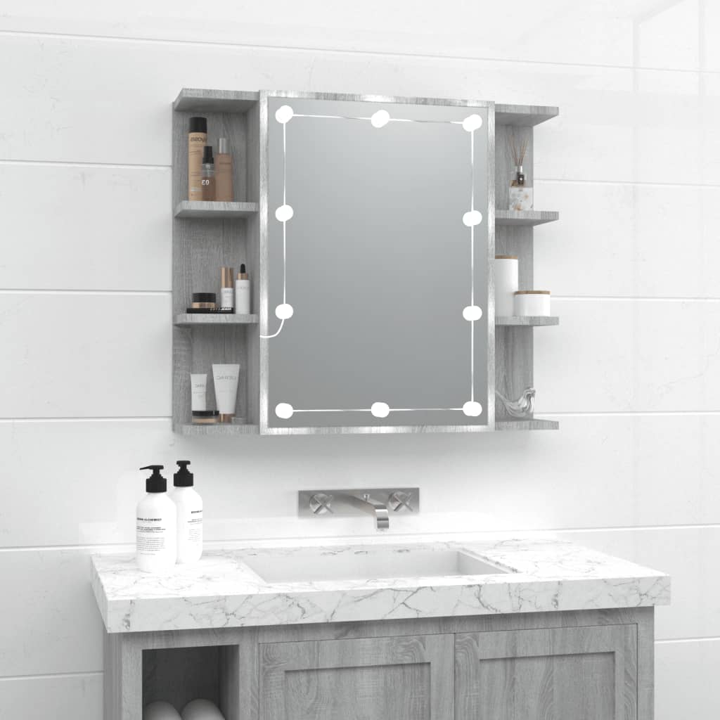 Spiegelkast met LED-verlichting 70x16,5x60 cm grijs sonoma is nu te koop bij PeponiXL, paradijselijk wonen!