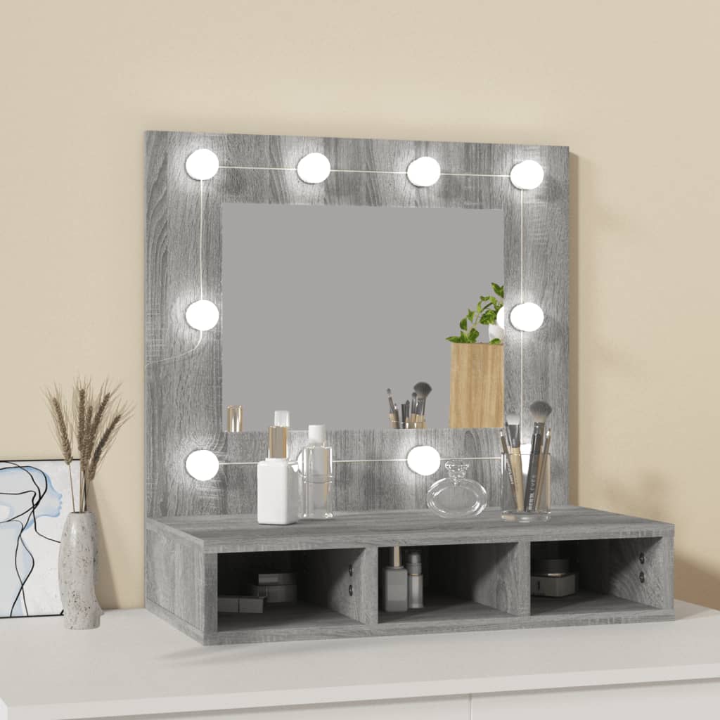 Spiegelkast met LED-verlichting 60x31,5x62 cm grijs sonoma is nu te koop bij PeponiXL, paradijselijk wonen!