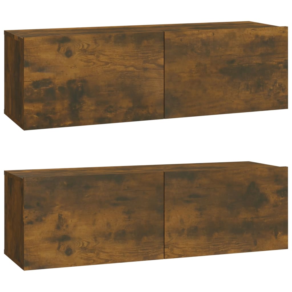 Tv-wandmeubels 2 st 100x30x30 cm bewerkt hout gerookt eiken is nu te koop bij PeponiXL, paradijselijk wonen!