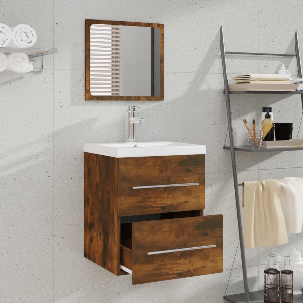 Badkamerkast met spiegel 41x38,5x48 cm gerookt eikenkleurig is nu te koop bij PeponiXL, paradijselijk wonen!