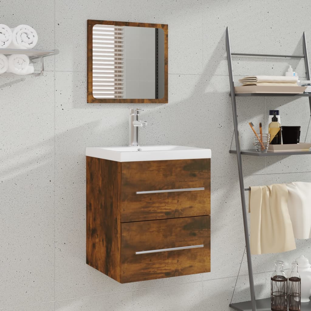 Badkamerkast met spiegel 41x38,5x48 cm gerookt eikenkleurig is nu te koop bij PeponiXL, paradijselijk wonen!
