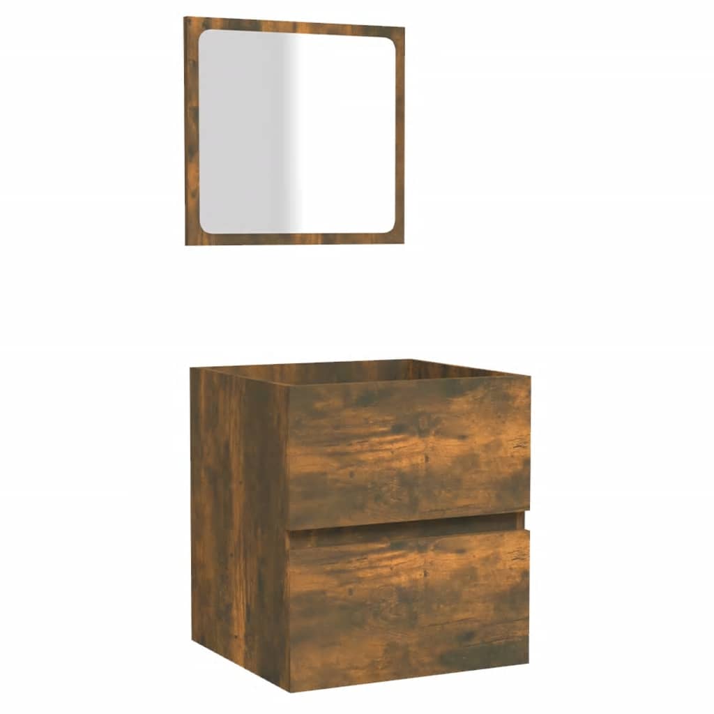 Badkamerkast met spiegel bewerkt hout gerookt eikenkleurig is nu te koop bij PeponiXL, paradijselijk wonen!