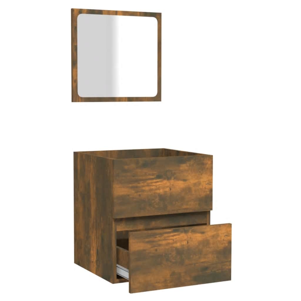 Badkamerkast met spiegel bewerkt hout gerookt eikenkleurig is nu te koop bij PeponiXL, paradijselijk wonen!