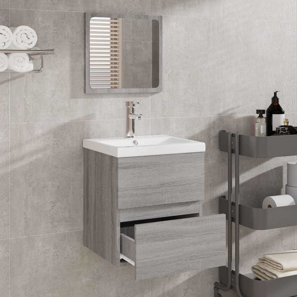 Badkamerkast met spiegel bewerkt hout grijs sonoma eikenkleurig is nu te koop bij PeponiXL, paradijselijk wonen!