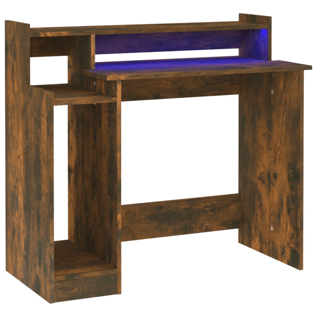 Bureau met LED-verlichting 97x45x90 cm hout gerookt eikenkleur is nu te koop bij PeponiXL, paradijselijk wonen!