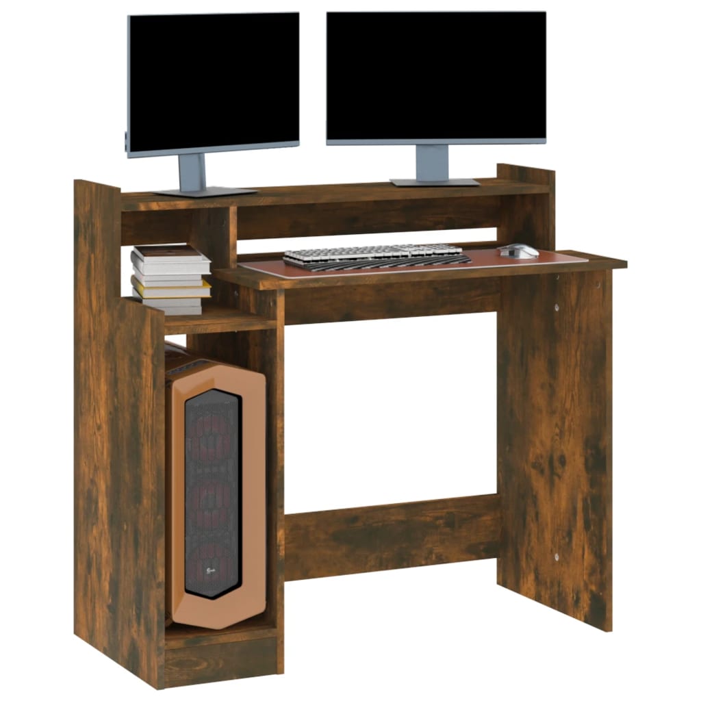 Bureau met LED-verlichting 97x45x90 cm hout gerookt eikenkleur is nu te koop bij PeponiXL, paradijselijk wonen!