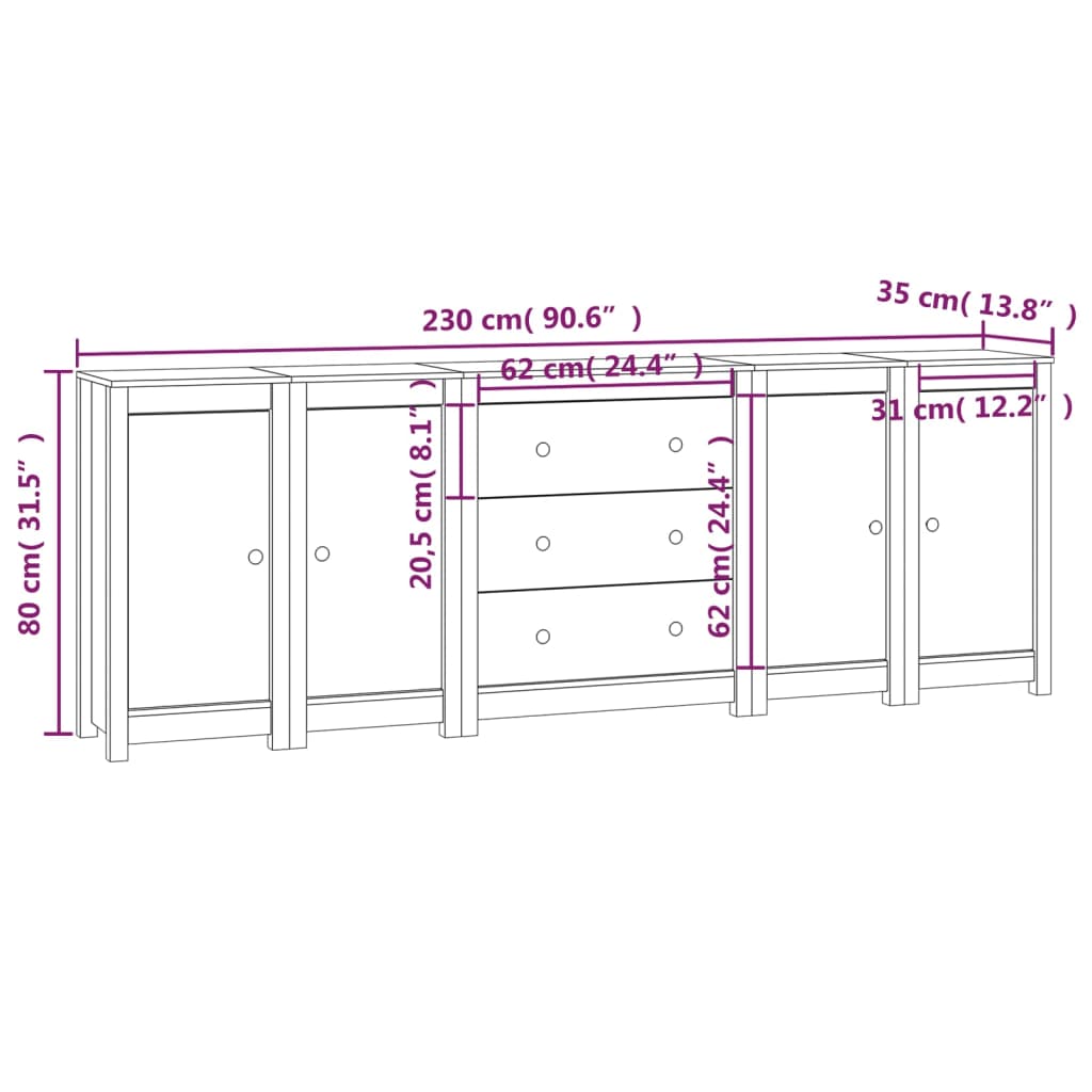 Dressoir 230x35x80 cm massief grenenhout is nu te koop bij PeponiXL, paradijselijk wonen!