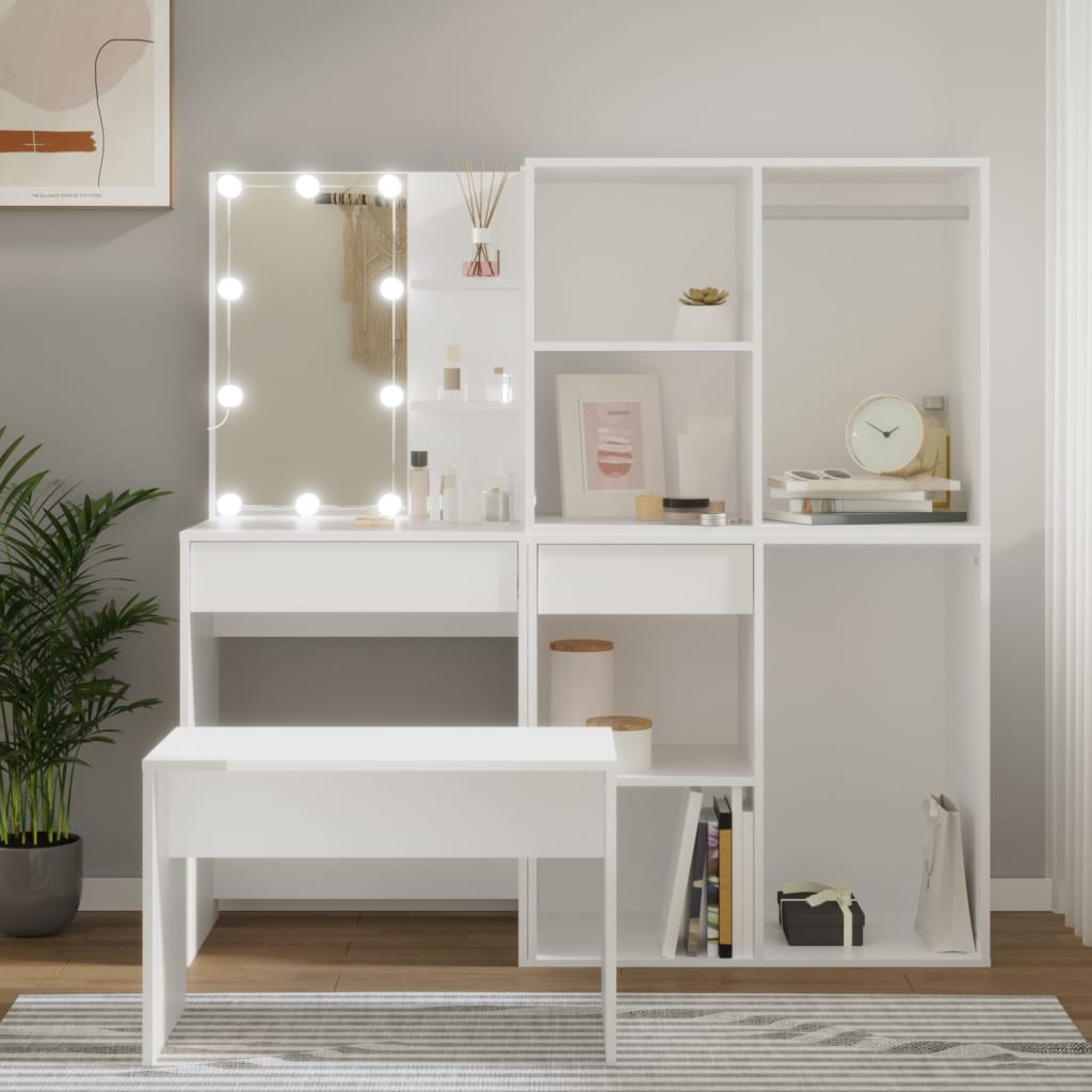 Kaptafelset met LED's bewerkt hout wit is nu te koop bij PeponiXL, paradijselijk wonen!