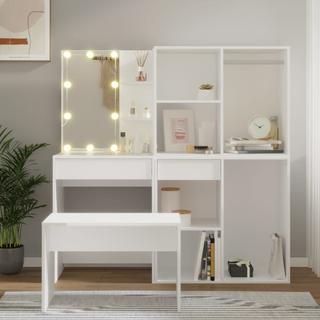 Kaptafelset met LED's bewerkt hout wit is nu te koop bij PeponiXL, paradijselijk wonen!