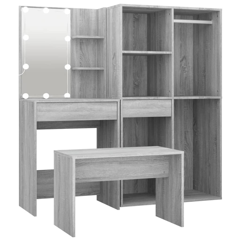 Kaptafelset met LED's bewerkt hout grijs sonoma eikenkleurig is nu te koop bij PeponiXL, paradijselijk wonen!