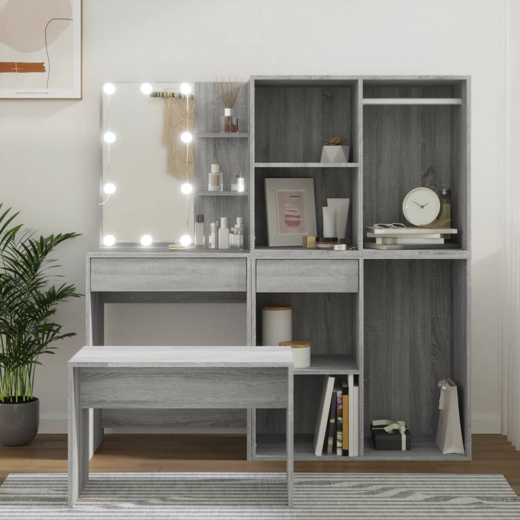 Kaptafelset met LED's bewerkt hout grijs sonoma eikenkleurig is nu te koop bij PeponiXL, paradijselijk wonen!