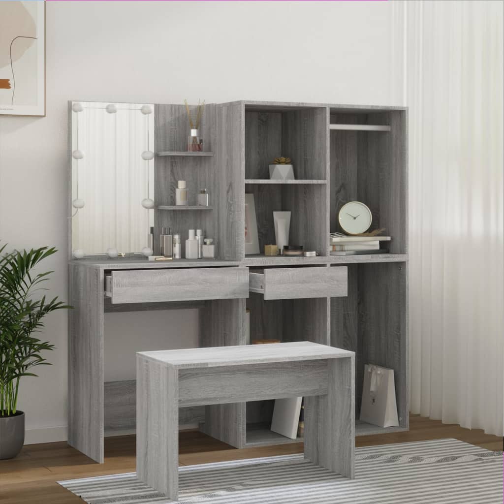 Kaptafelset met LED's bewerkt hout grijs sonoma eikenkleurig is nu te koop bij PeponiXL, paradijselijk wonen!