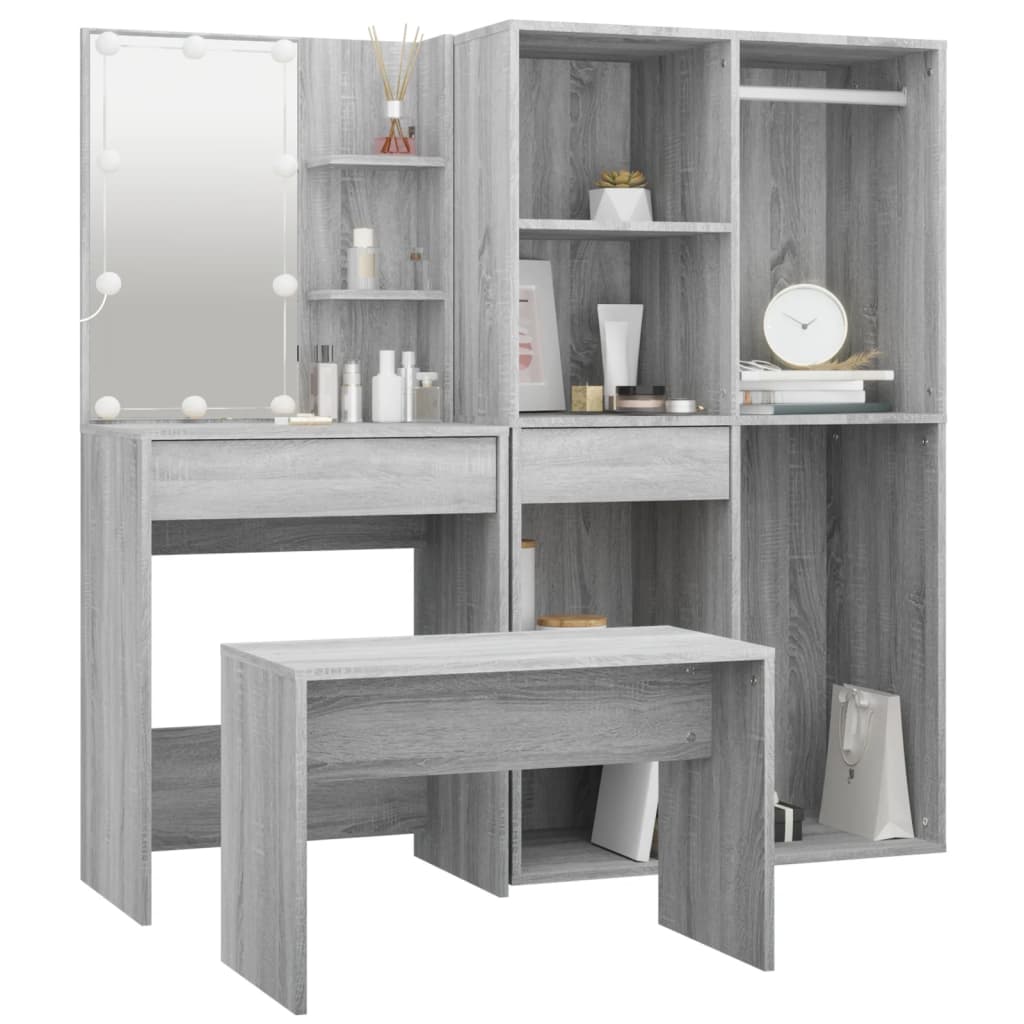 Kaptafelset met LED's bewerkt hout grijs sonoma eikenkleurig is nu te koop bij PeponiXL, paradijselijk wonen!