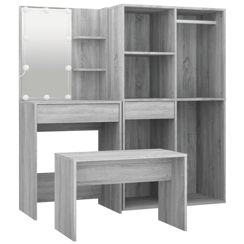Kaptafelset met LED's bewerkt hout grijs sonoma eikenkleurig is nu te koop bij PeponiXL, paradijselijk wonen!