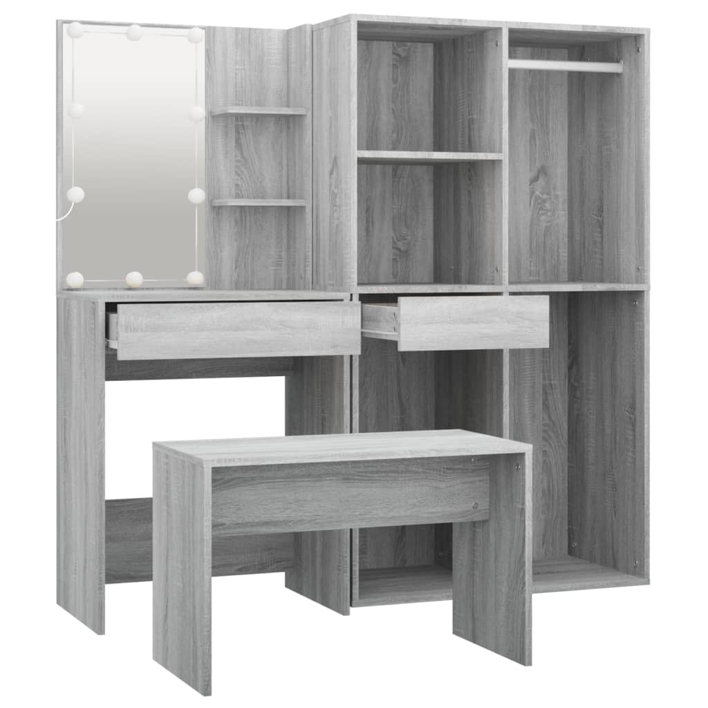 Kaptafelset met LED's bewerkt hout grijs sonoma eikenkleurig is nu te koop bij PeponiXL, paradijselijk wonen!