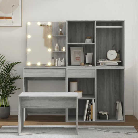 Kaptafelset met LED's bewerkt hout grijs sonoma eikenkleurig is nu te koop bij PeponiXL, paradijselijk wonen!