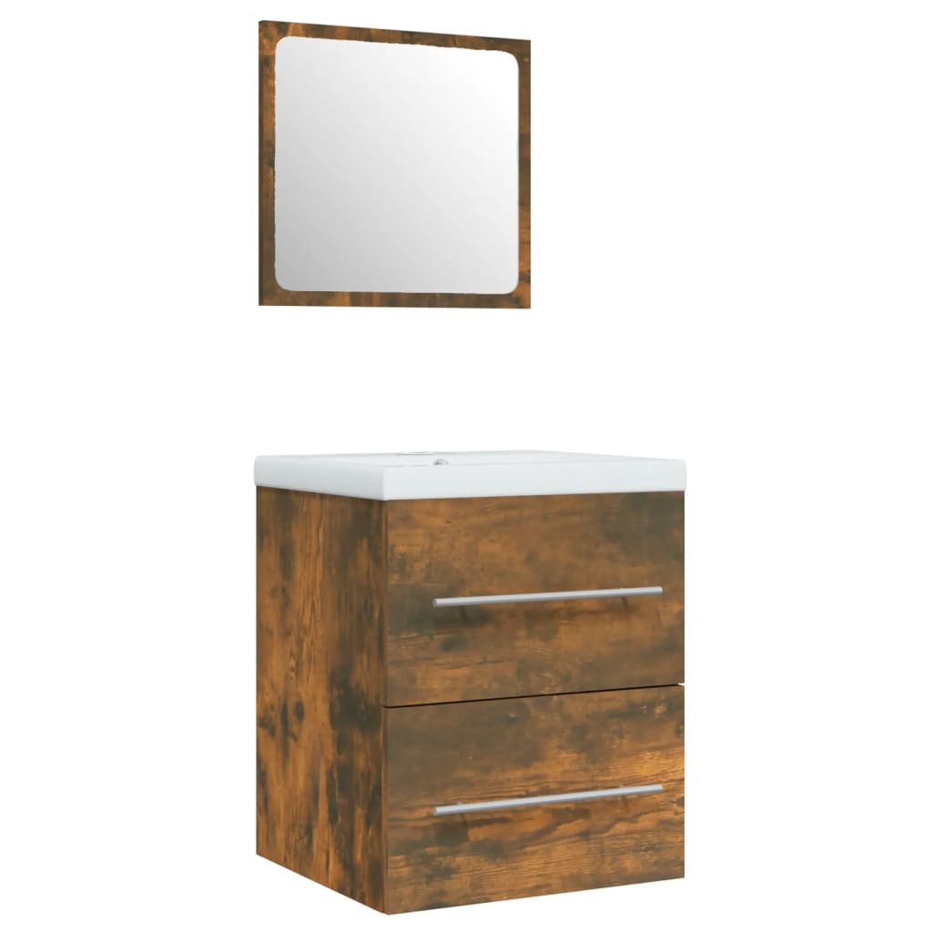 Wastafelkast met ingebouwde wasbak bewerkt hout gerookt eiken is nu te koop bij PeponiXL, paradijselijk wonen!