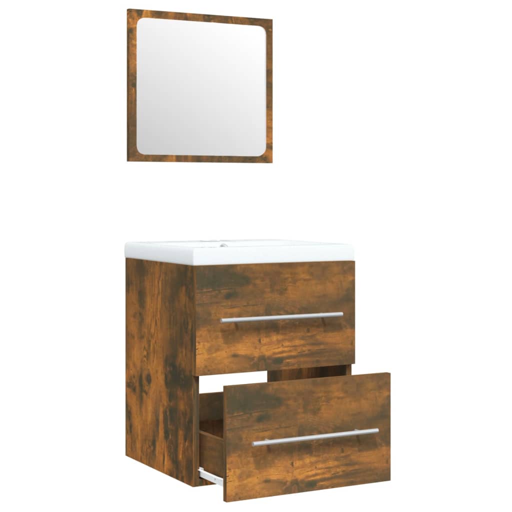 Wastafelkast met ingebouwde wasbak bewerkt hout gerookt eiken is nu te koop bij PeponiXL, paradijselijk wonen!