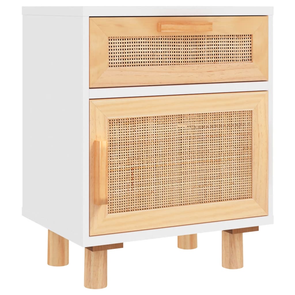 Nachtkastje massief grenenhout en natuurlijk rattan wit is nu te koop bij PeponiXL, paradijselijk wonen!