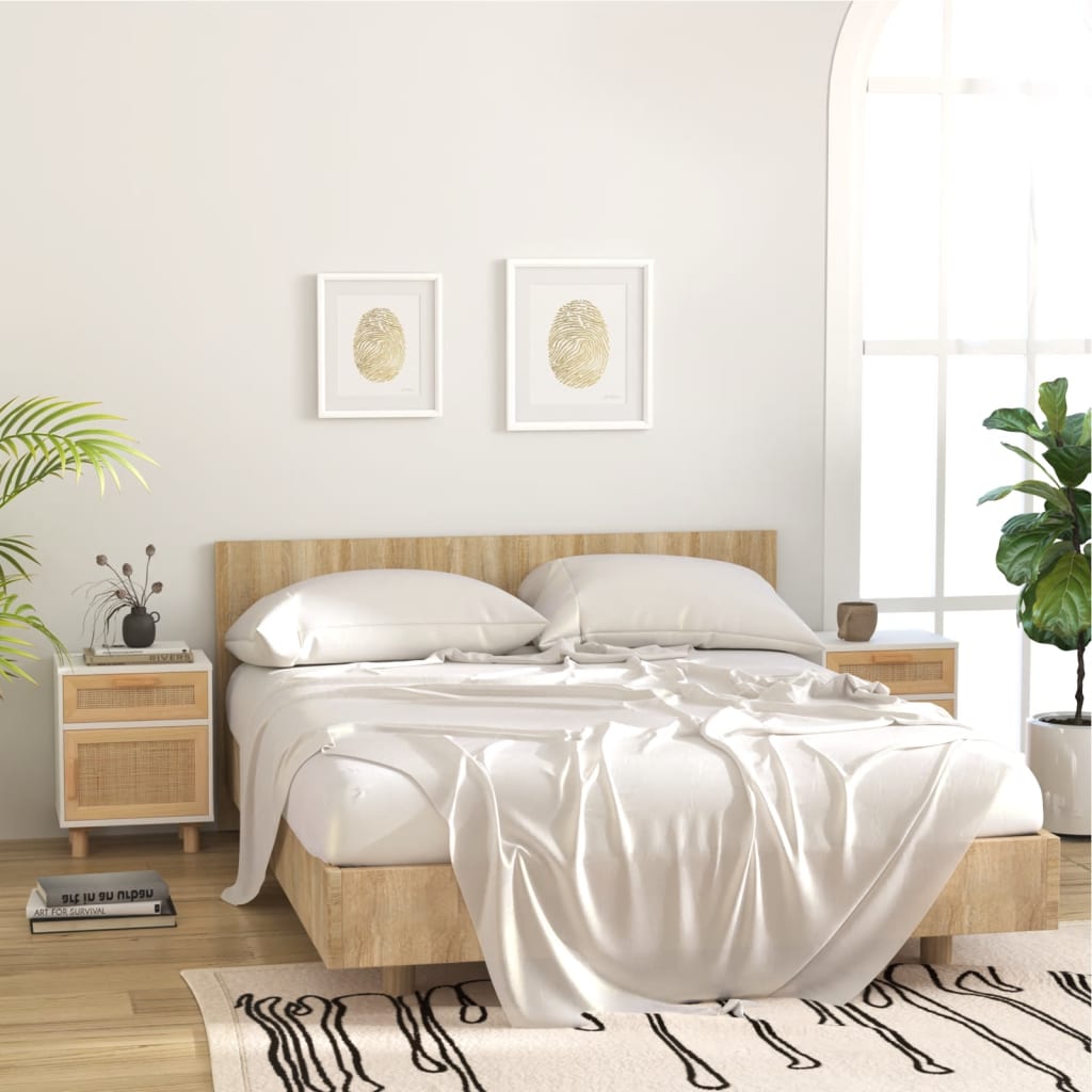 Nachtkastje massief grenenhout en natuurlijk rattan wit is nu te koop bij PeponiXL, paradijselijk wonen!