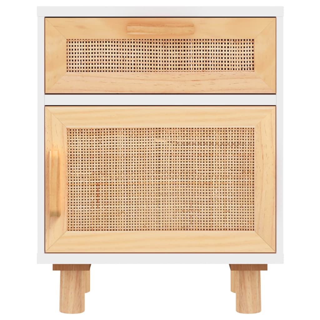 Nachtkastje massief grenenhout en natuurlijk rattan wit is nu te koop bij PeponiXL, paradijselijk wonen!