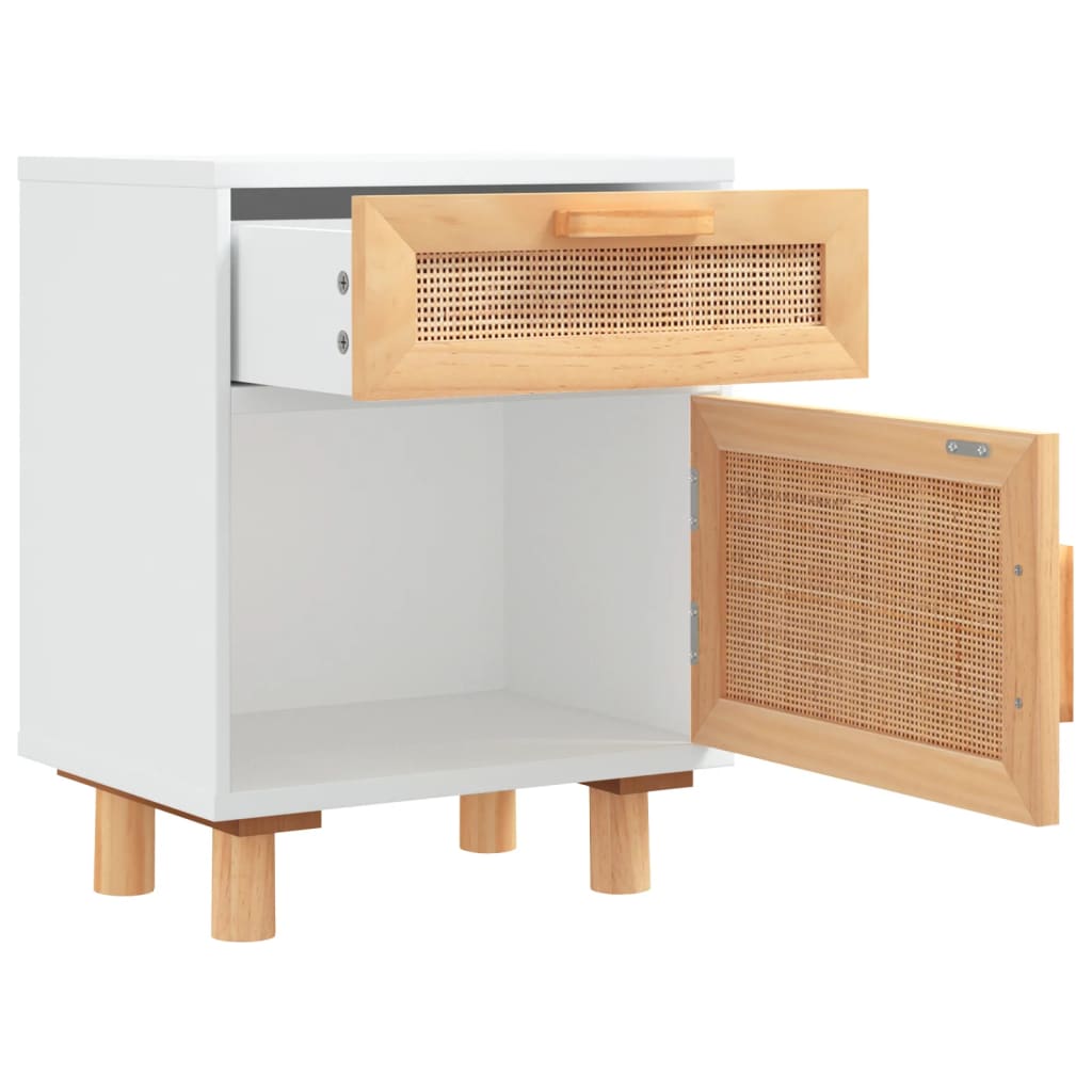 Nachtkastje massief grenenhout en natuurlijk rattan wit is nu te koop bij PeponiXL, paradijselijk wonen!