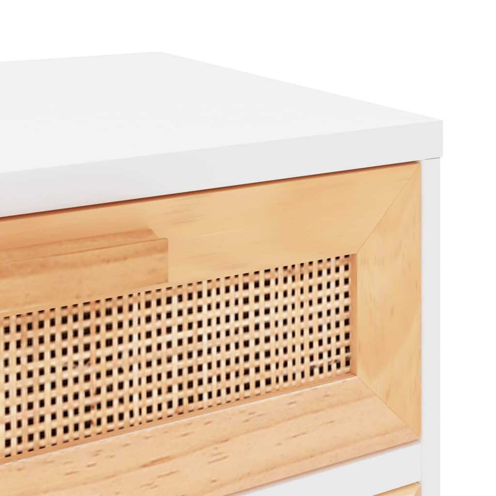 Nachtkastje massief grenenhout en natuurlijk rattan wit is nu te koop bij PeponiXL, paradijselijk wonen!