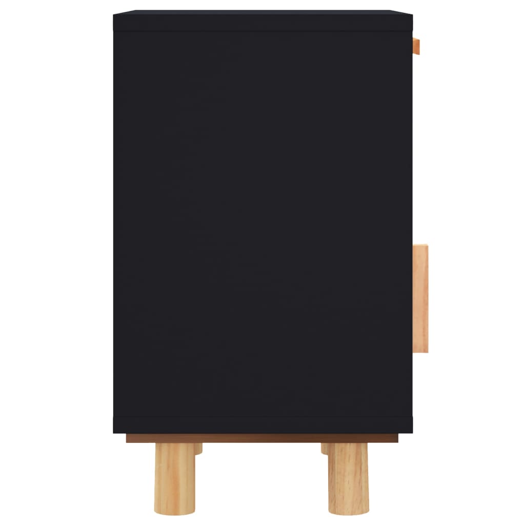 Nachtkastje massief grenenhout en natuurlijk rattan zwart is nu te koop bij PeponiXL, paradijselijk wonen!