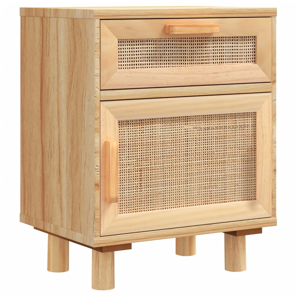Nachtkastje massief grenenhout en natuurlijk rattan bruin is nu te koop bij PeponiXL, paradijselijk wonen!