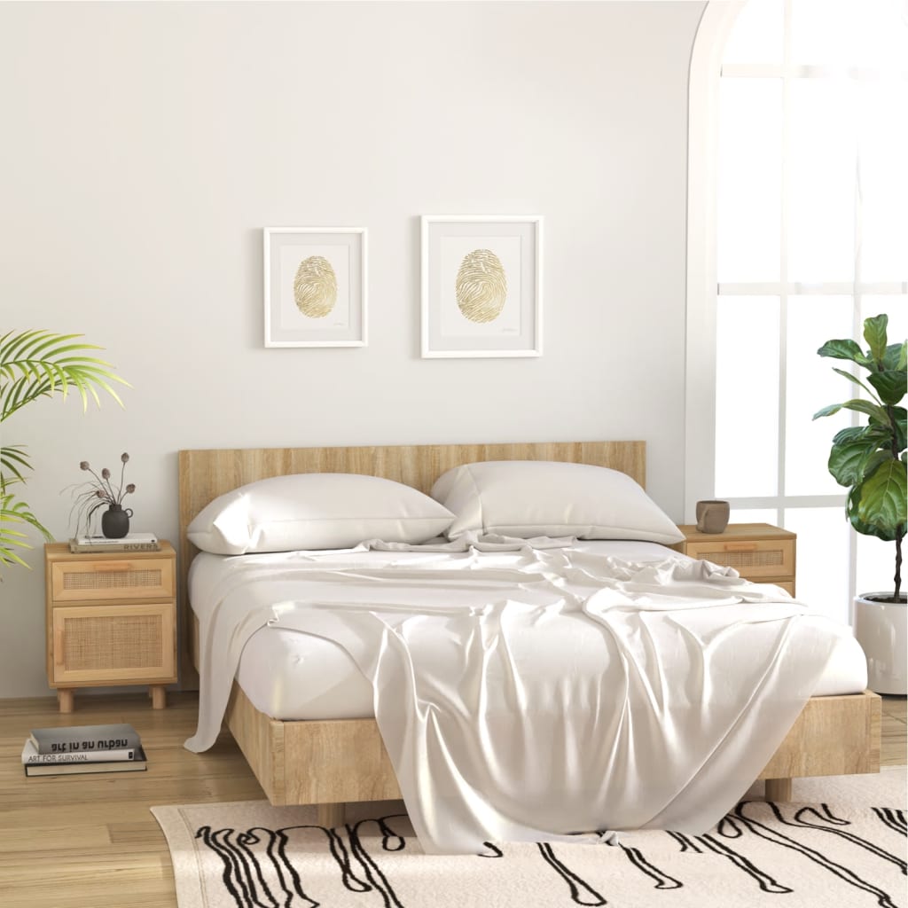 Nachtkastje massief grenenhout en natuurlijk rattan bruin is nu te koop bij PeponiXL, paradijselijk wonen!