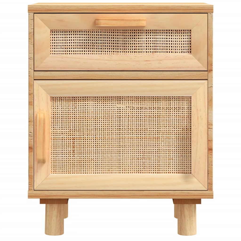Nachtkastje massief grenenhout en natuurlijk rattan bruin is nu te koop bij PeponiXL, paradijselijk wonen!