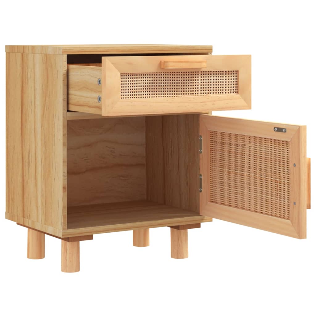 Nachtkastje massief grenenhout en natuurlijk rattan bruin is nu te koop bij PeponiXL, paradijselijk wonen!