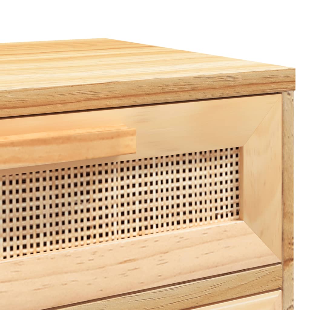 Nachtkastje massief grenenhout en natuurlijk rattan bruin is nu te koop bij PeponiXL, paradijselijk wonen!