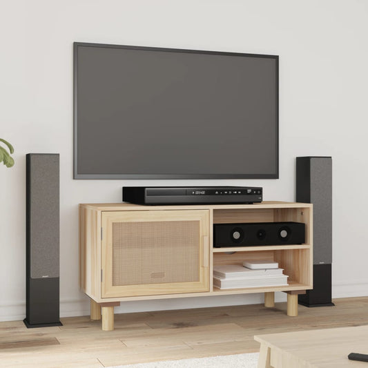 Tv-meubel 80x30x40 cm massief grenenhout en rattan bruin is nu te koop bij PeponiXL, paradijselijk wonen!