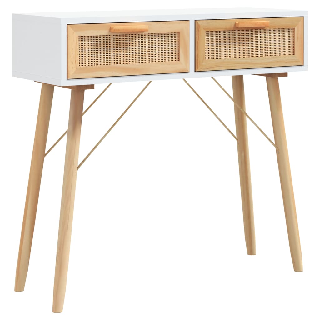 Wandtafel 80x30x75 cm massief grenenhout en natuurlijk rattan is nu te koop bij PeponiXL, paradijselijk wonen!