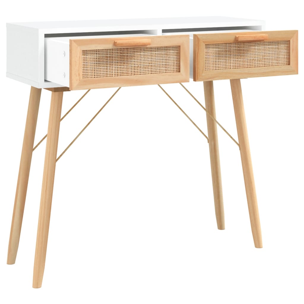 Wandtafel 80x30x75 cm massief grenenhout en natuurlijk rattan is nu te koop bij PeponiXL, paradijselijk wonen!