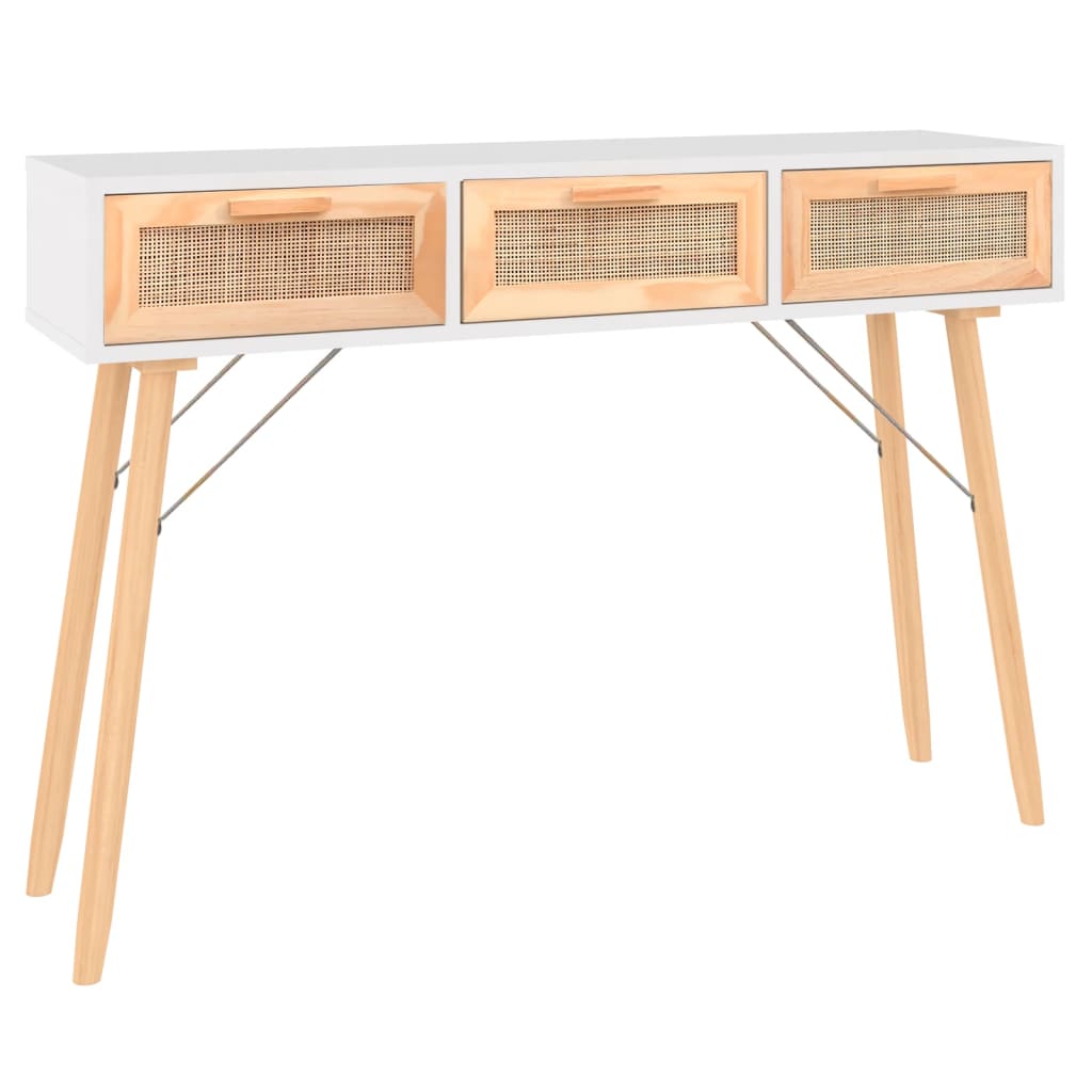 Wandtafel 105x30x75 cm massief grenenhout en natuurlijk rattan is nu te koop bij PeponiXL, paradijselijk wonen!