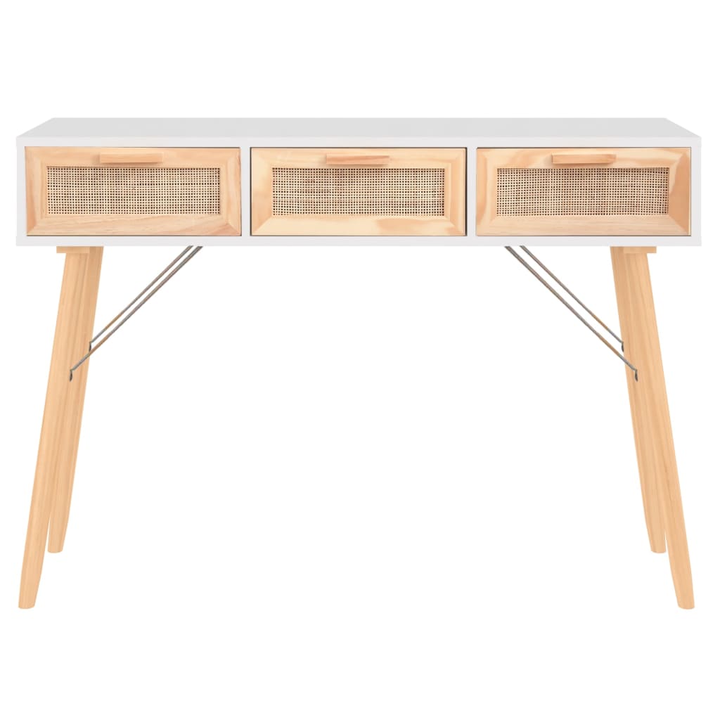 Wandtafel 105x30x75 cm massief grenenhout en natuurlijk rattan is nu te koop bij PeponiXL, paradijselijk wonen!