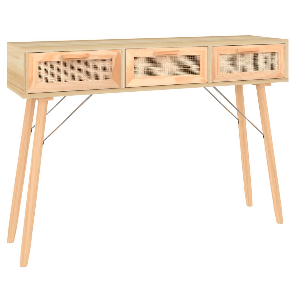 Wandtafel 105x30x75 cm massief grenenhout en natuurlijk rattan is nu te koop bij PeponiXL, paradijselijk wonen!