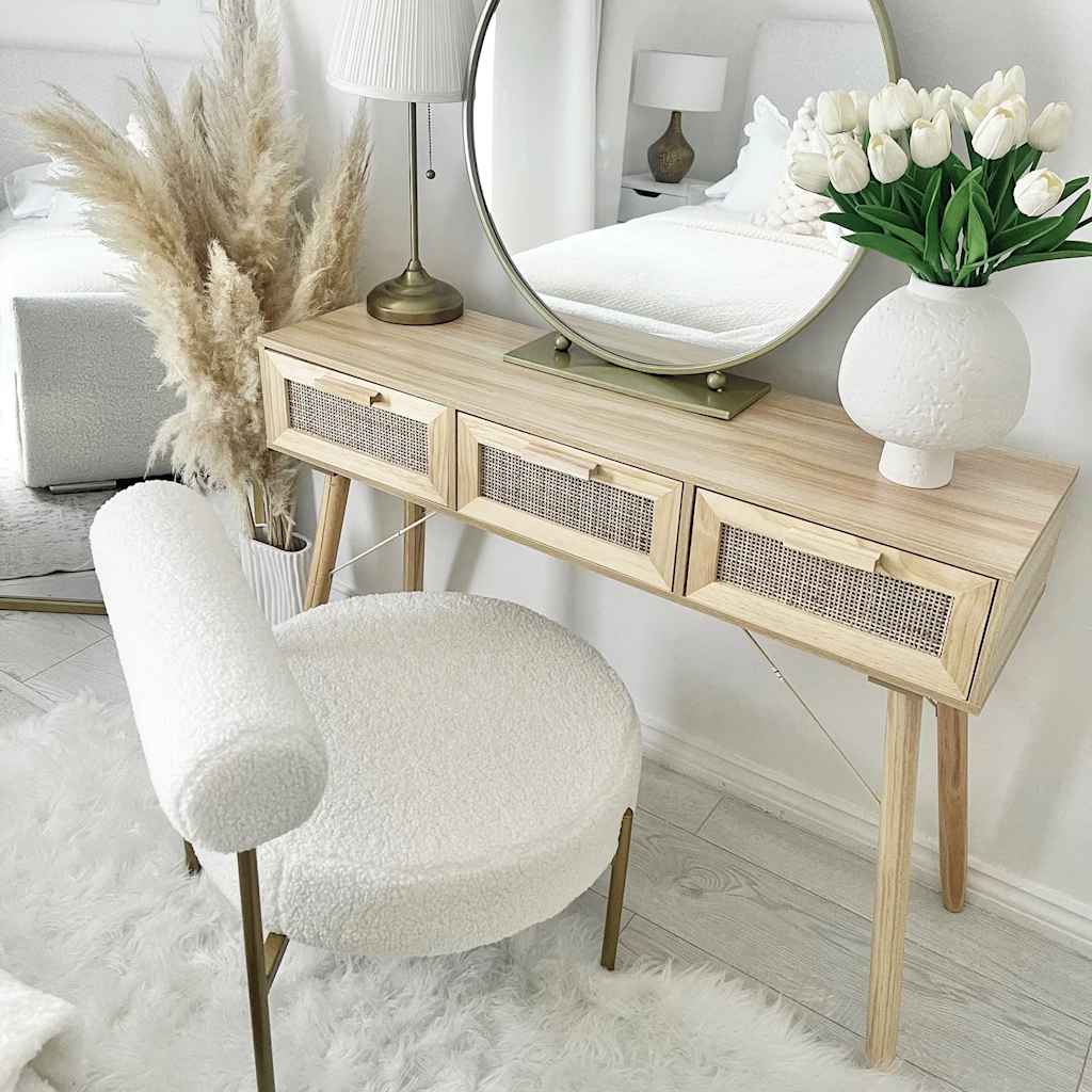 Wandtafel 105x30x75 cm massief grenenhout en natuurlijk rattan is nu te koop bij PeponiXL, paradijselijk wonen!