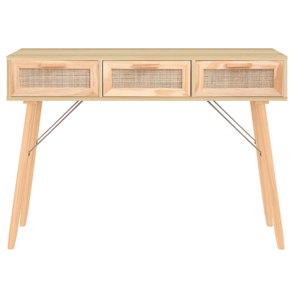 Wandtafel 105x30x75 cm massief grenenhout en natuurlijk rattan is nu te koop bij PeponiXL, paradijselijk wonen!