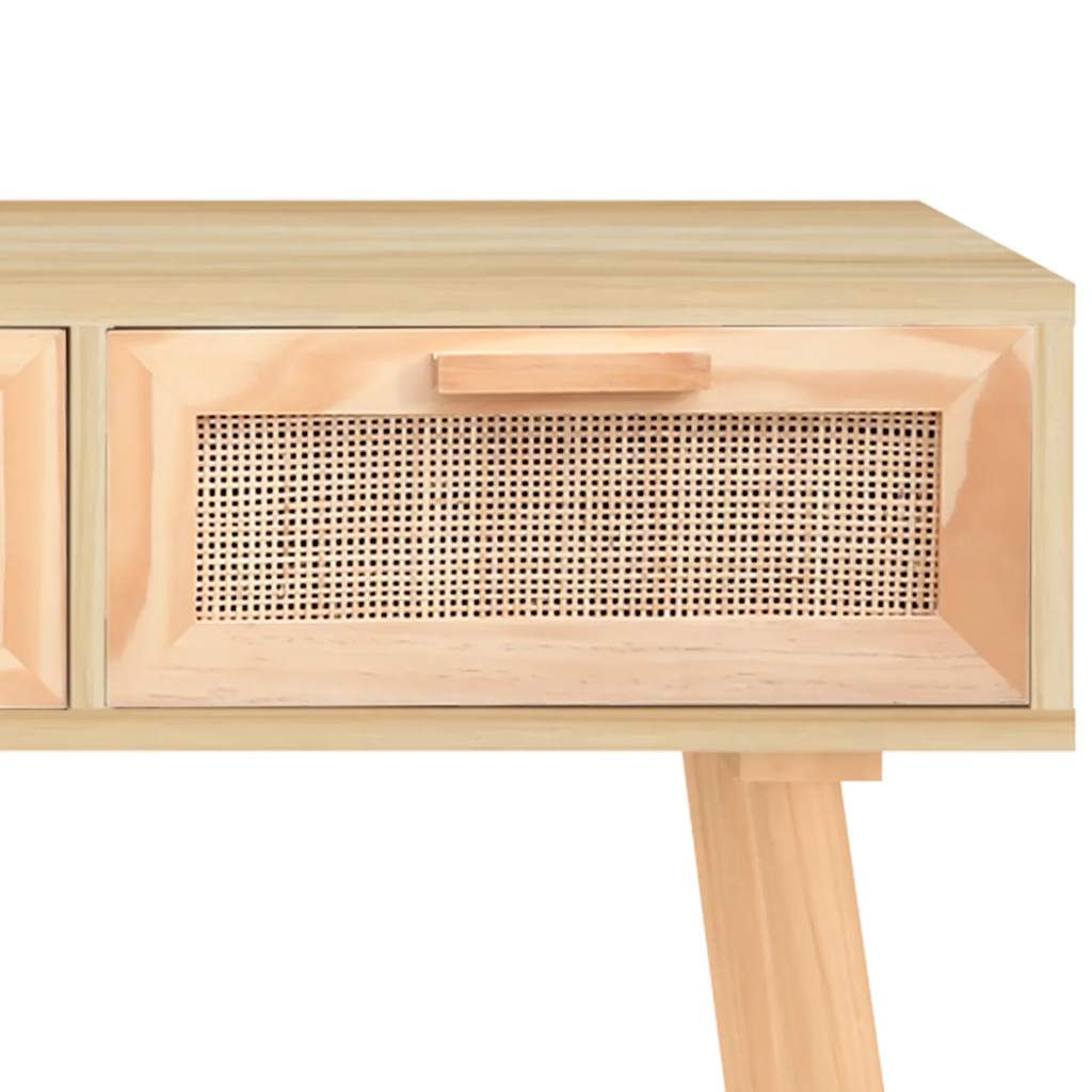 Wandtafel 105x30x75 cm massief grenenhout en natuurlijk rattan is nu te koop bij PeponiXL, paradijselijk wonen!