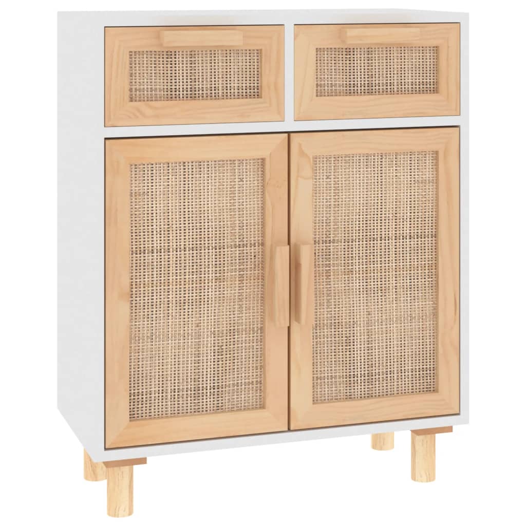 Dressoir 60x30x75 cm massief grenenhout en rattan wit is nu te koop bij PeponiXL, paradijselijk wonen!
