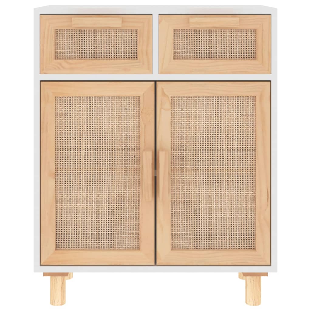 Dressoir 60x30x75 cm massief grenenhout en rattan wit is nu te koop bij PeponiXL, paradijselijk wonen!