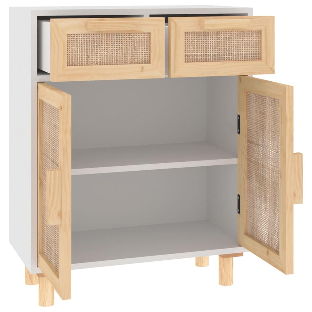 Dressoir 60x30x75 cm massief grenenhout en rattan wit is nu te koop bij PeponiXL, paradijselijk wonen!