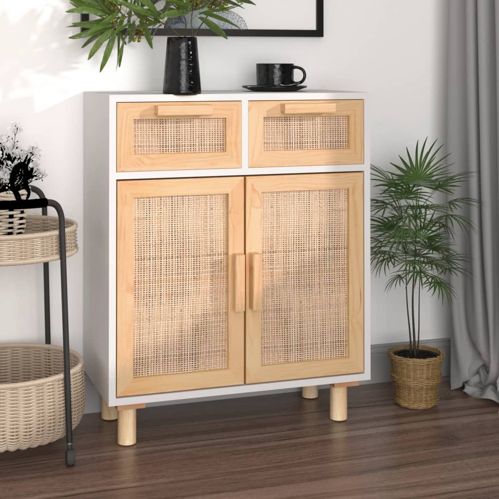 Dressoir 60x30x75 cm massief grenenhout en rattan wit is nu te koop bij PeponiXL, paradijselijk wonen!