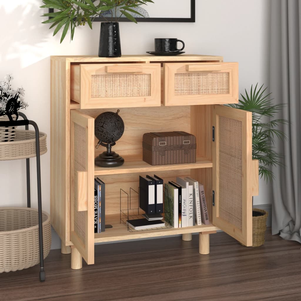 Dressoir 60x30x75 cm massief grenenhout en rattan bruin is nu te koop bij PeponiXL, paradijselijk wonen!