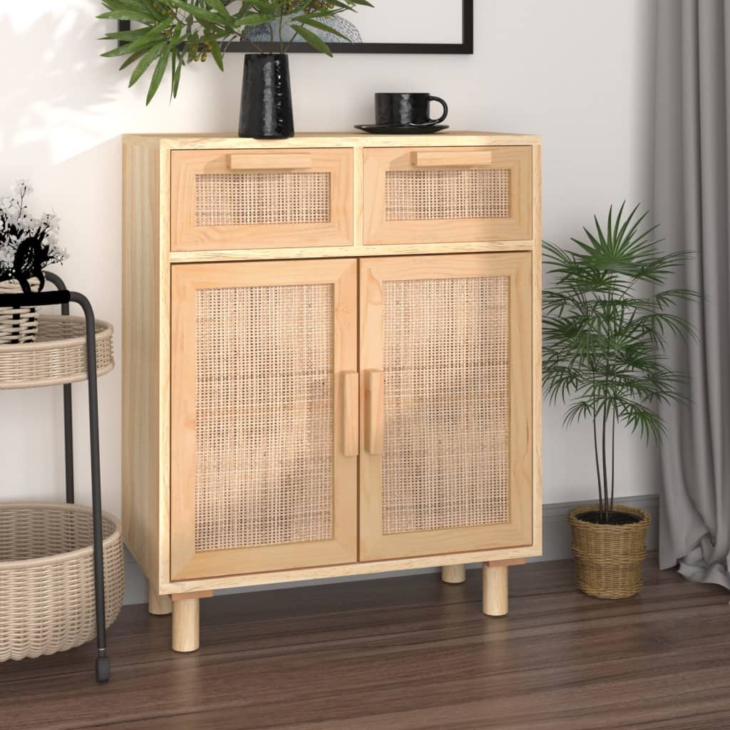 Dressoir 60x30x75 cm massief grenenhout en rattan bruin is nu te koop bij PeponiXL, paradijselijk wonen!
