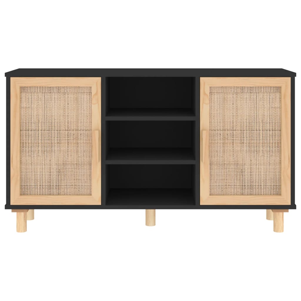 Dressoir 105x30x60 cm massief grenen hout en rattan zwart is nu te koop bij PeponiXL, paradijselijk wonen!